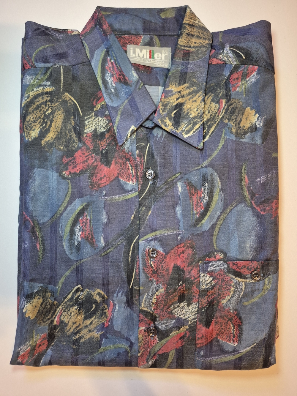 Vintage New NWOT i.Miller Men's Navy Floral Print Casual Button-Up Shirt Lg Cda